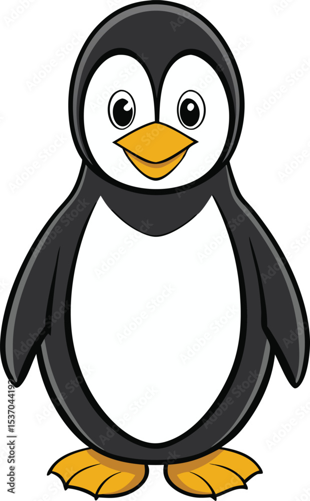 Obraz premium Cartoon Penguin Vector Illustration with Black Feathers and Yellow Feet Art