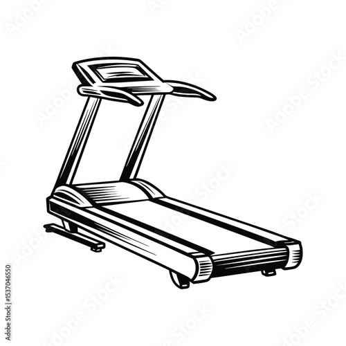 Black and White Side View Silhouette of Treadmill Isolated on White Background Fitness Equipment Exercise Machine Gym Workout Running