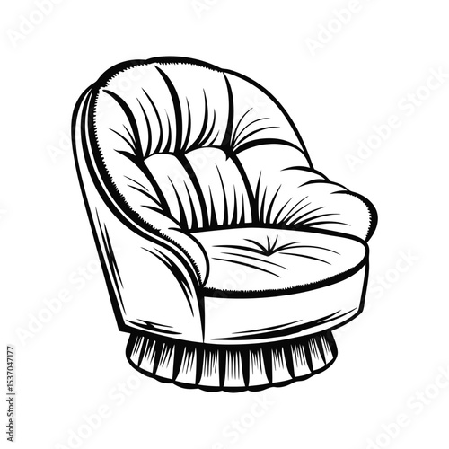 Black and White Silhouette of an Upholstered Swivel Chair Isolated on White Background armchair upholstered chair