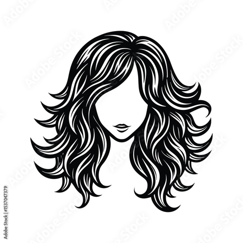 Black and White Silhouette of Wavy Feminine Hair Isolated on White Background Stylish Vector Graphic Design Element