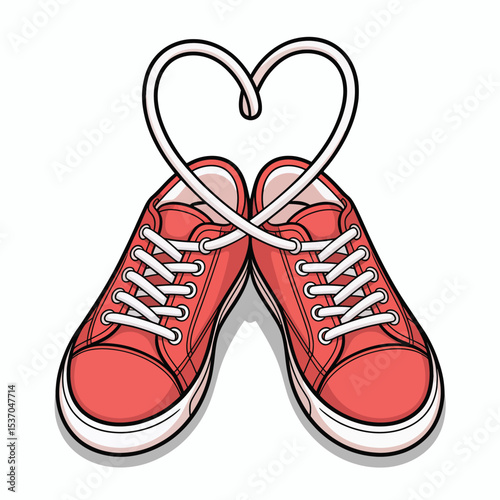 Red canvas sneakers with heart shaped laces