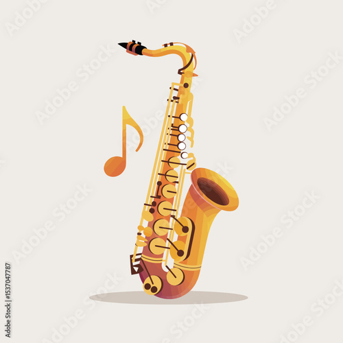 Golden alto saxophone with musical note illustration