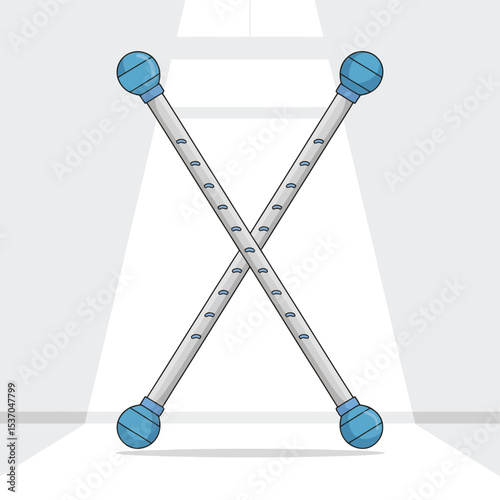 Pair of crutches with blue handles crossed
