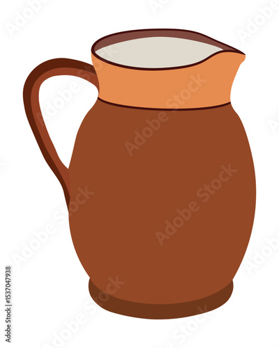 Clay jug illustration with handle on white background