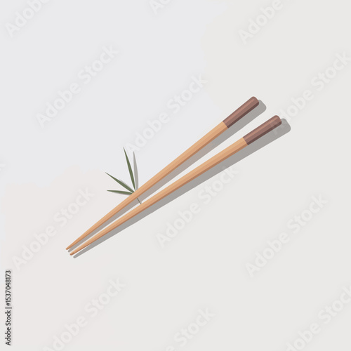 Wooden chopsticks with bamboo leaf minimalist design