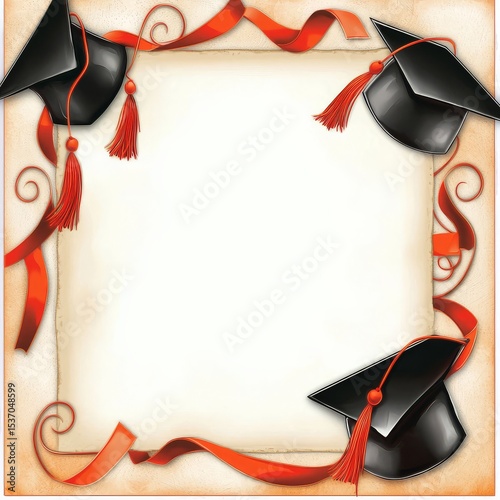 Decorated with four stylish black graduation caps.
