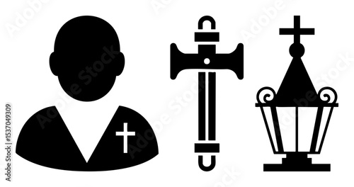 Vector Religious Featuring Priest Sword and Sanctuary Lamp
