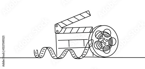 Filmmaking clapperboard reel and film strip