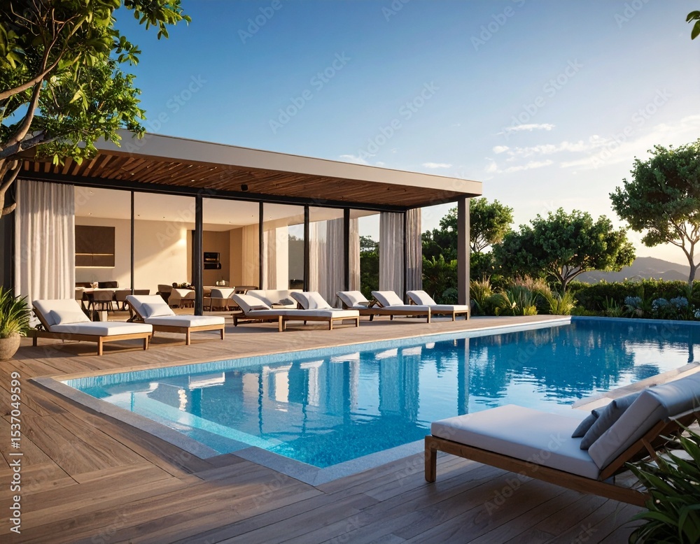 Fototapeta premium Luxury Tropical Oceanfront Retreat with Infinity Pool and Sunset Views