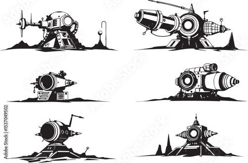 Mechanism set, retro, vintage, steampunk, cyberpunk, decorative elements. Ideal design for social media, cover, banner, flyer, music, ads.	