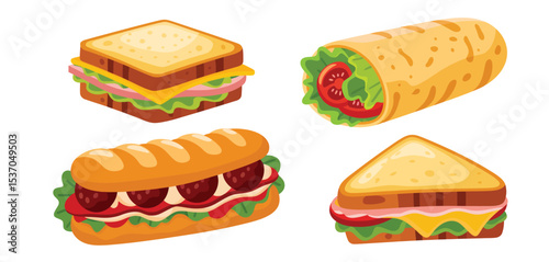 Delicious sandwiches and wrap food illustration