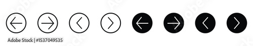 Left and right icon set collection. Circular backward and forward arrow icons.  directional arrow symbols. Monochrome left and right arrow buttons. Vector illustration 