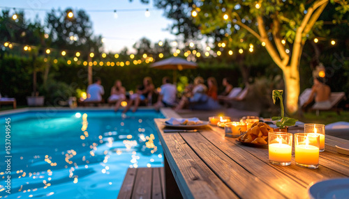 pool party with adults in the evening