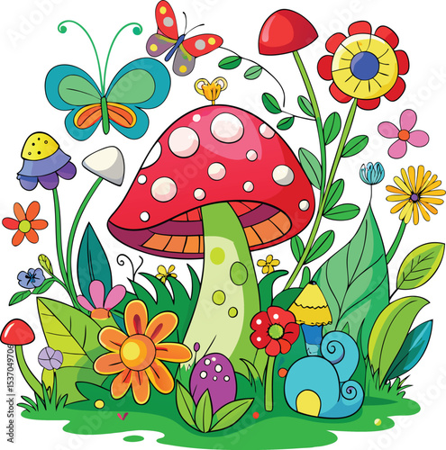 mushrooms and flowers