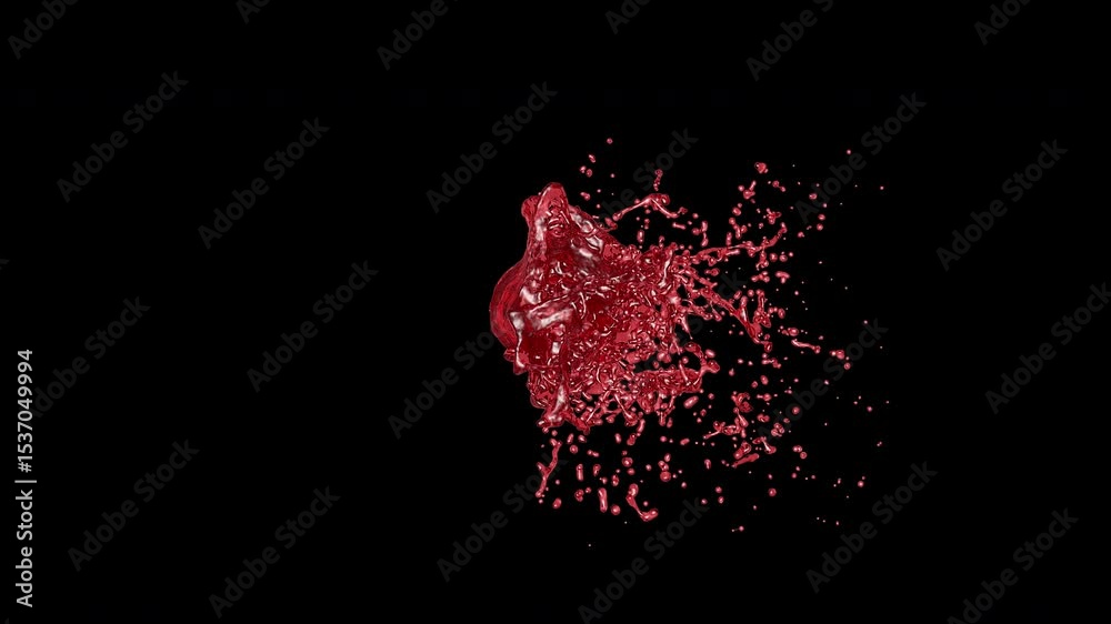 Red abstract rotating splashing 3d ball on transparent background.