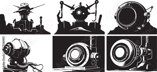 Mechanism set, retro, vintage, steampunk, cyberpunk, decorative elements. Ideal design for social media, cover, banner, flyer, music, ads.	