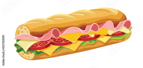 Delicious ham and cheese sub sandwich on a long roll