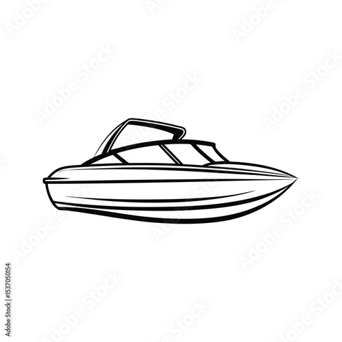 Black Silhouette of a Speedboat Isolated on White Background Fast Motorboat Vector Graphic watercraft