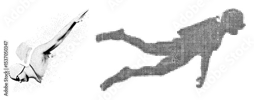 Vector Dynamic figures of a diver and runner illustrated with halftone dots.