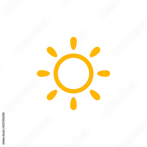 Sun Logo Circle Holiday Icon. Ideal for summer season branding, sunny day visuals, hot weather forecast, travel and beach projects, kids vacation signs, and nature heat concepts. Vector Illustration.