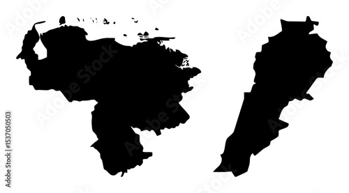 Vector Black silhouette of Venezuela and its territories showcasing geographical form.