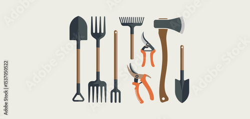 Gardening tools collection flat icon set