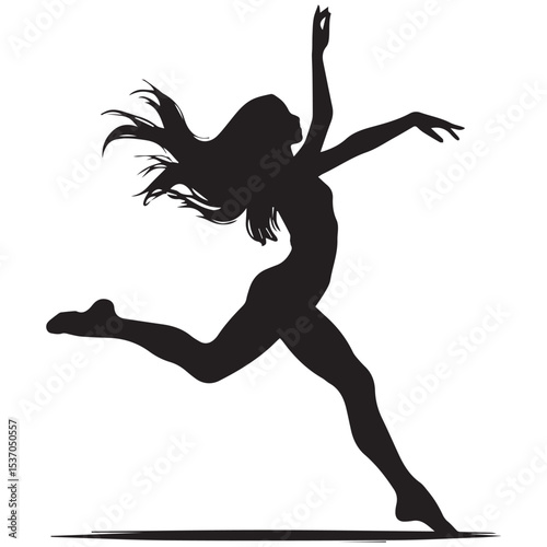 Silhouette of a graceful female dancer leaping