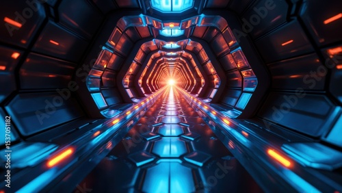 Futuristic Sci-Fi Tunnel with Neon Lights