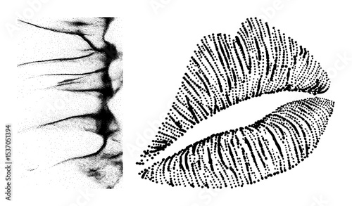 Vector Detailed dotwork of lips and a speaking mouth.