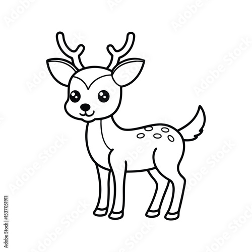 Cute Cartoon Deer Silhouette Black Outline White Background Adorable Animal Illustration Simple Line Art Design Childrens Book Graphic