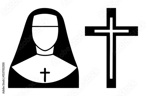 Vector Nun and Religious Cross Symbol
