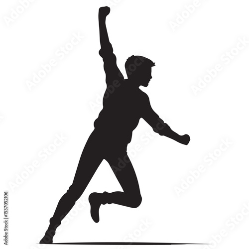 Silhouette of a young man jumping in celebration