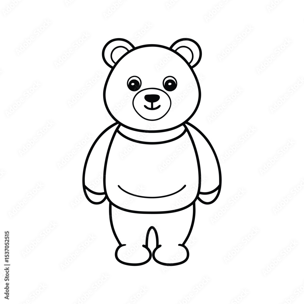 Fototapeta premium Friendly Cartoon Bear Silhouette Black Outline Isolated White Background Simple Cute Animal Vector Graphic