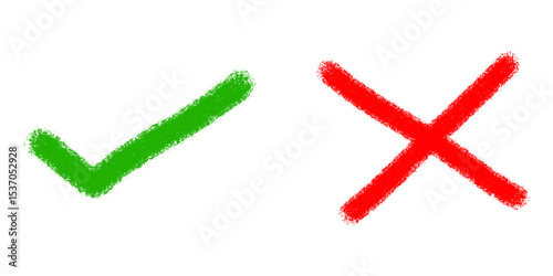 Green Check Mark and Red Cross Symbols Design Element for Choice Decision Graphic isolated on transparent background