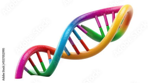 DNA analysis investigation in forensic technology. Colorful DNA double helix sculpture representing genetic science and innovation.