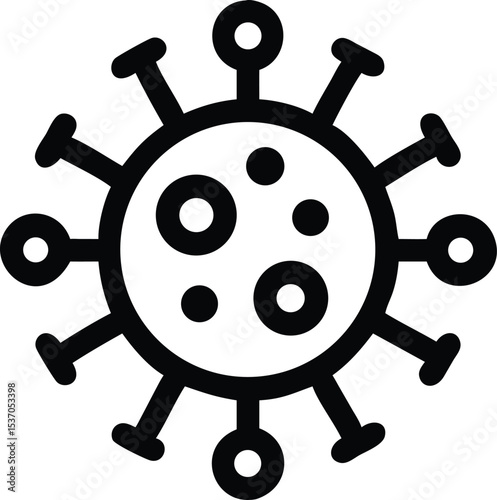 Black and White Illustration of a Rounded Spiked Virus Cell Diagram