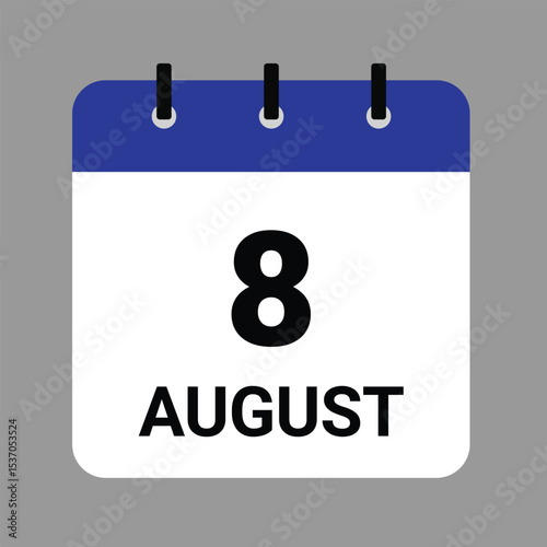 AUGUST 8 - Daily Calendar Icon - White Background