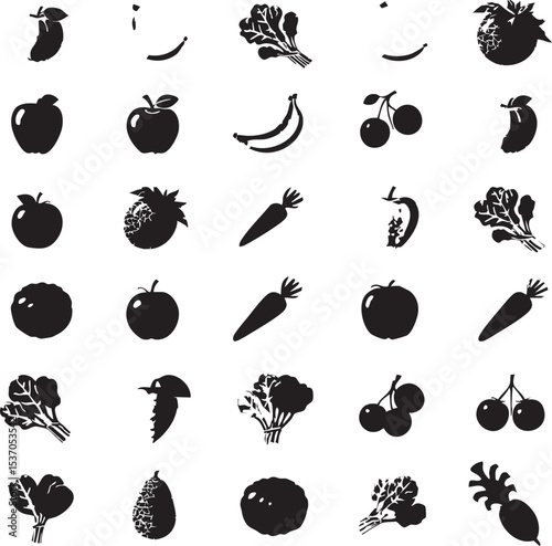  Assorted Fruits and Vegetables Silhouette Icons