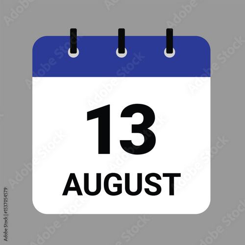 AUGUST 13 - Daily Calendar Icon - White Background