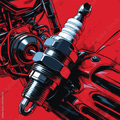 comic book style motorcycle spark plug illustration