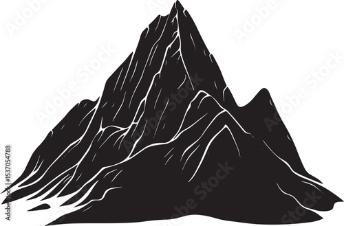 Simple and clean black vector silhouette of a rock mountain.