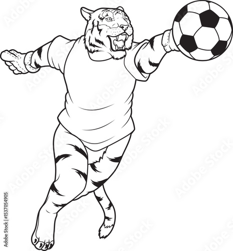 Tiger Goalkeeper Soccer Animal Vector Graphic Art Illustration