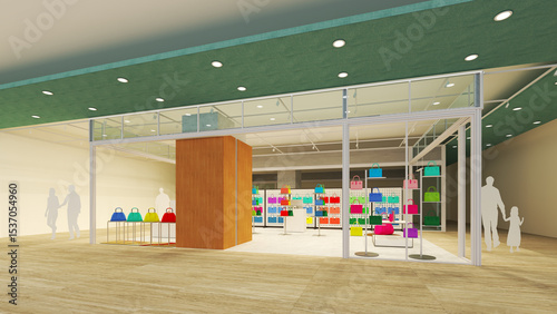 colorful interior design for bag pop-up store