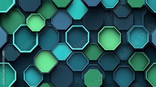 Abstract Octagon Pattern Green Blue Teal Geometric Background