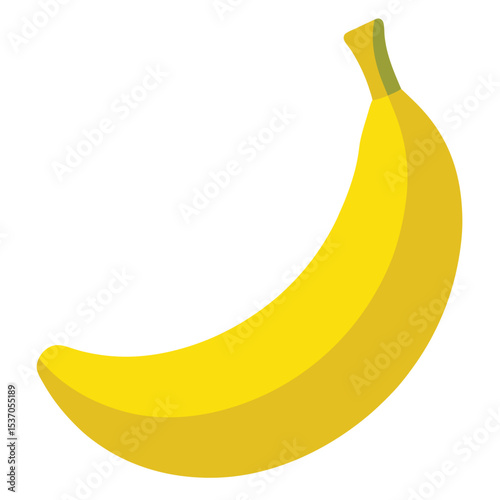Single Ripe Yellow Banana Illustration, Curved Shape Isolated on White Background, Tropical Fruit