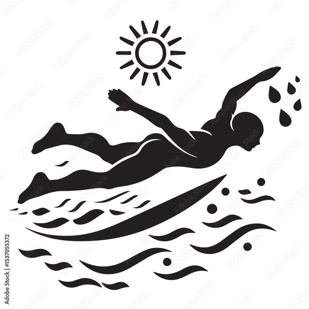 Obraz premium Surfer silhouette surfing ocean wave sun