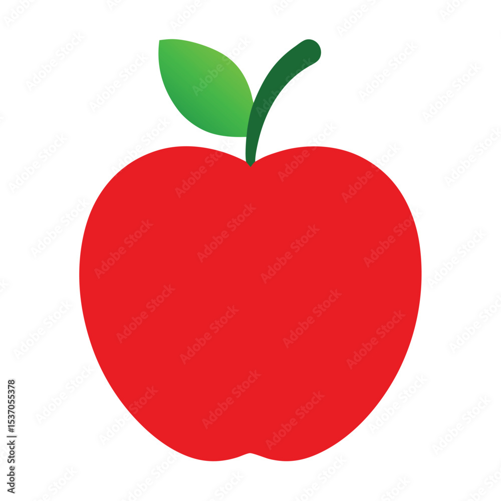 Fototapeta premium Stylized Red Apple with Green Leaf and Stem on a Clean White Background