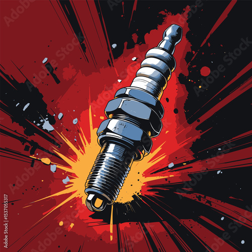 comic book style motorcycle spark plug illustration