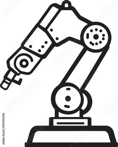 Minimalistic black vector illustration of a robot arm symbol with an outline.