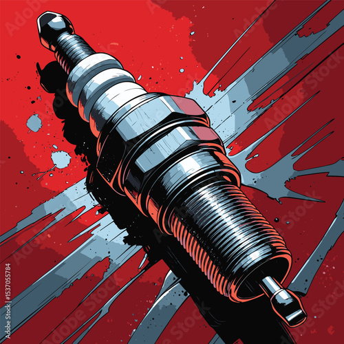 comic book style motorcycle spark plug illustration